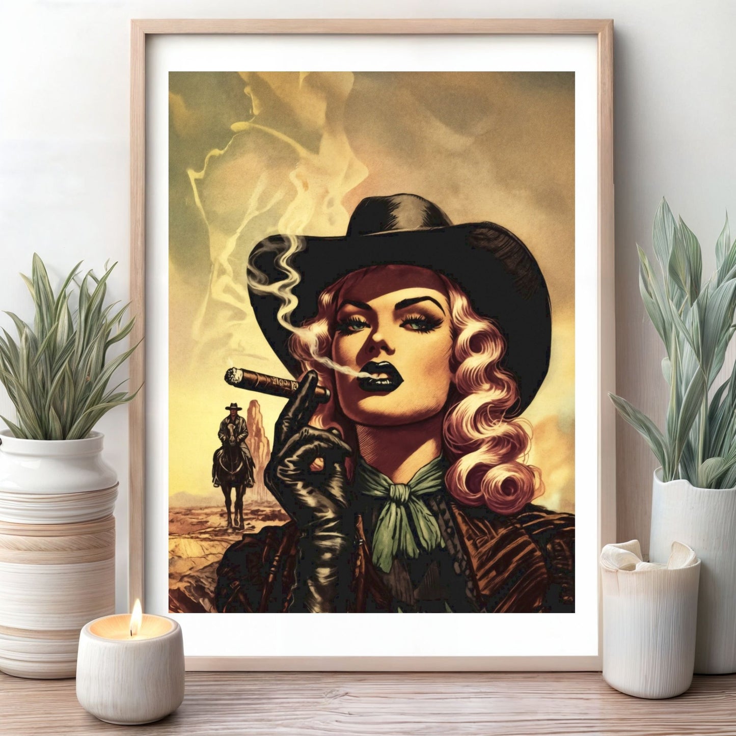 Poster - Smoking Cowgirl Western Retro Style Illustration
