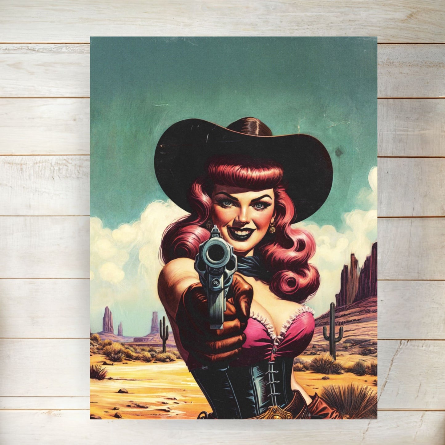 Poster - Cowgirl Gunslinger Retro Western Style Illustration