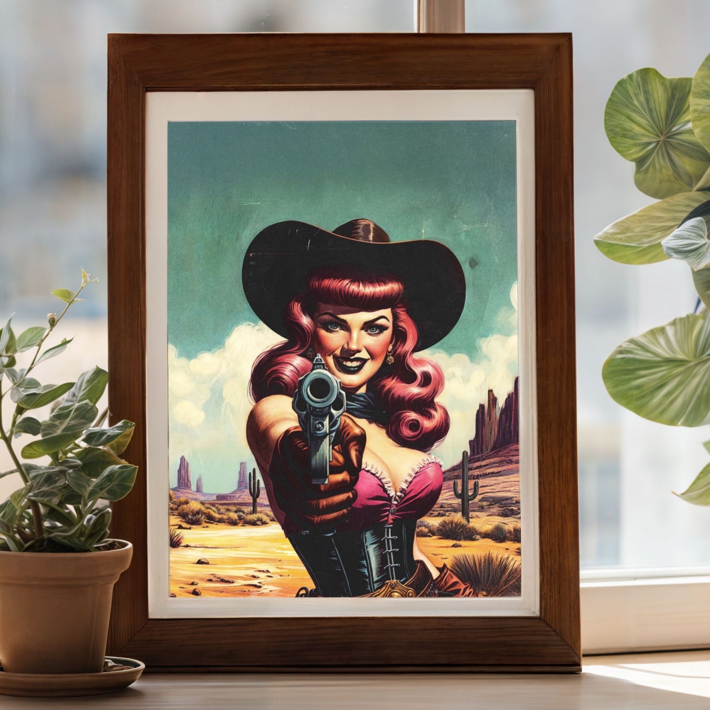 Poster - Cowgirl Gunslinger Retro Western Style Illustration