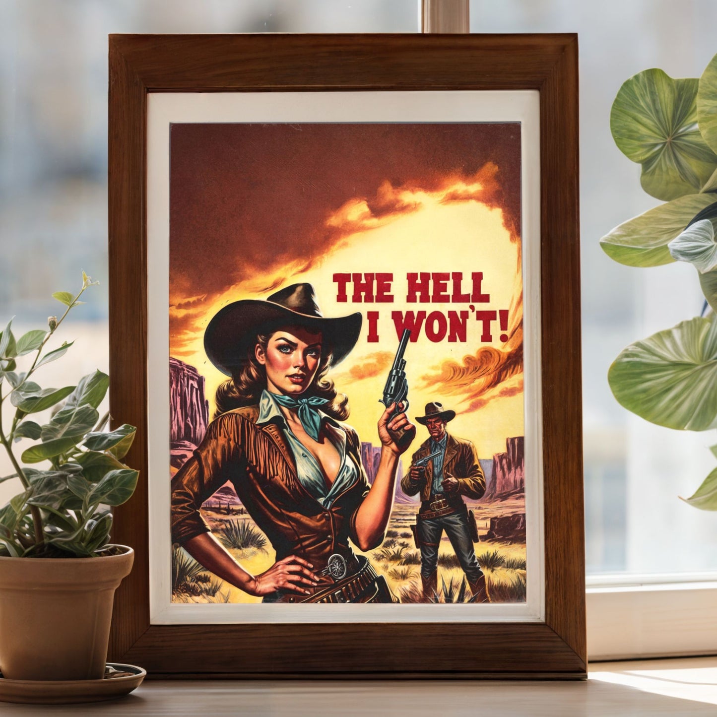 Poster - "The Hell I Won't" Retro Cowgirl Wild Western Portrait