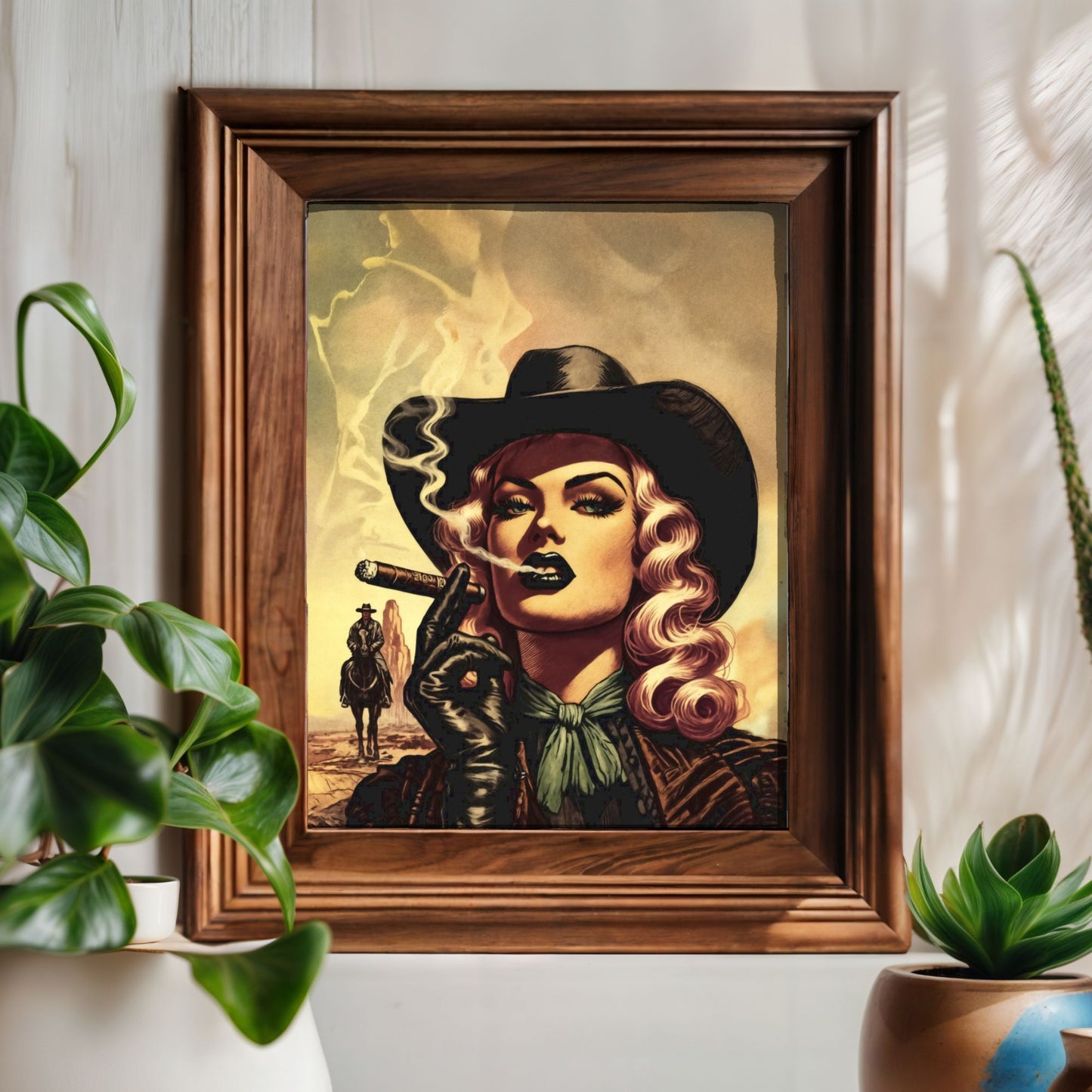 Poster - Smoking Cowgirl Western Retro Style Illustration