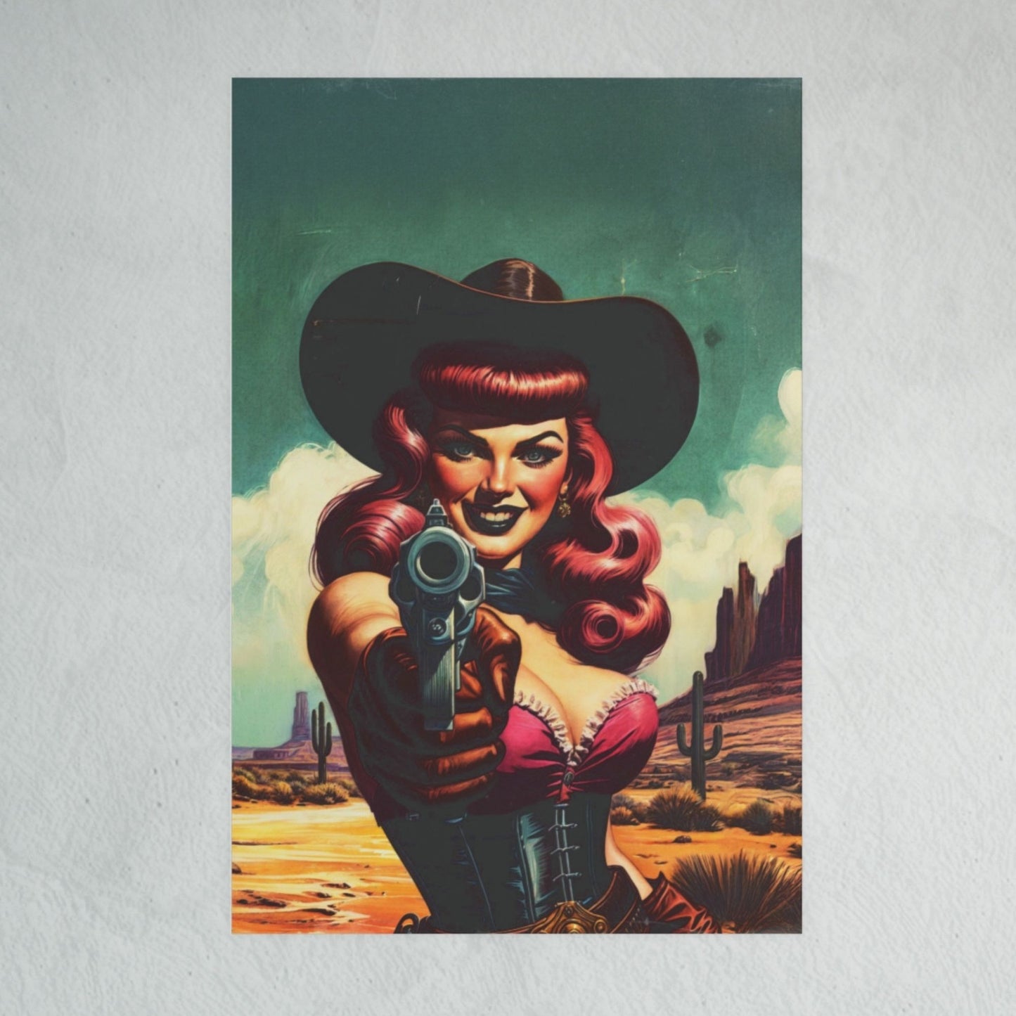 Poster - Cowgirl Gunslinger Retro Western Style Illustration