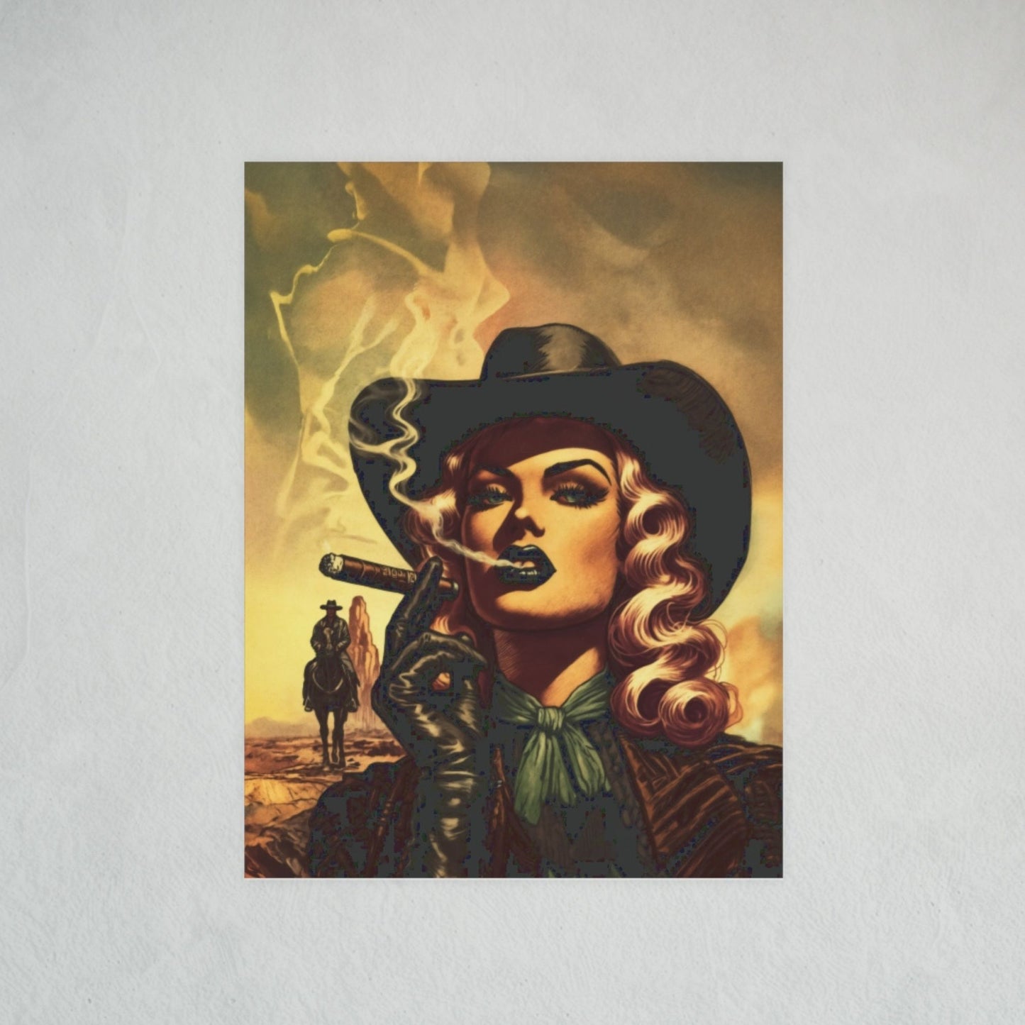 Poster - Smoking Cowgirl Western Retro Style Illustration