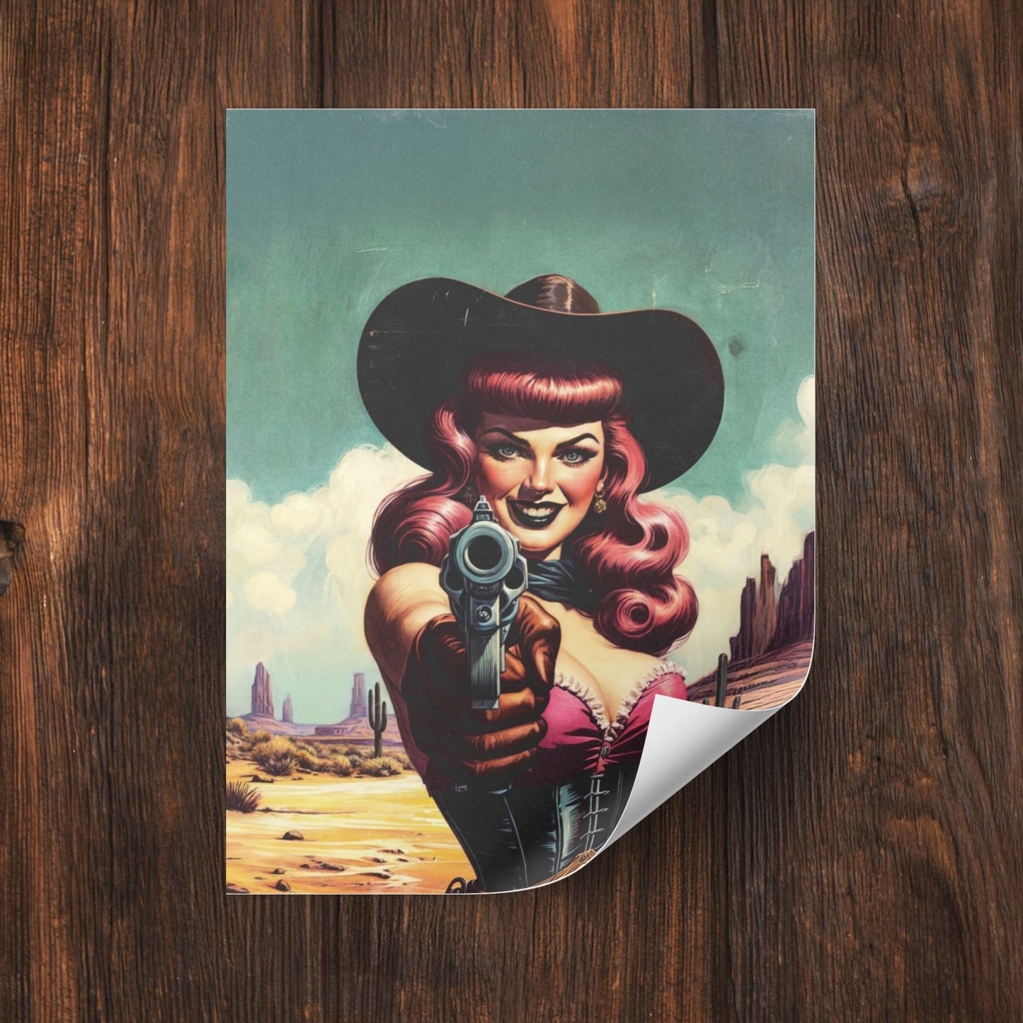 Poster - Cowgirl Gunslinger Retro Western Style Illustration