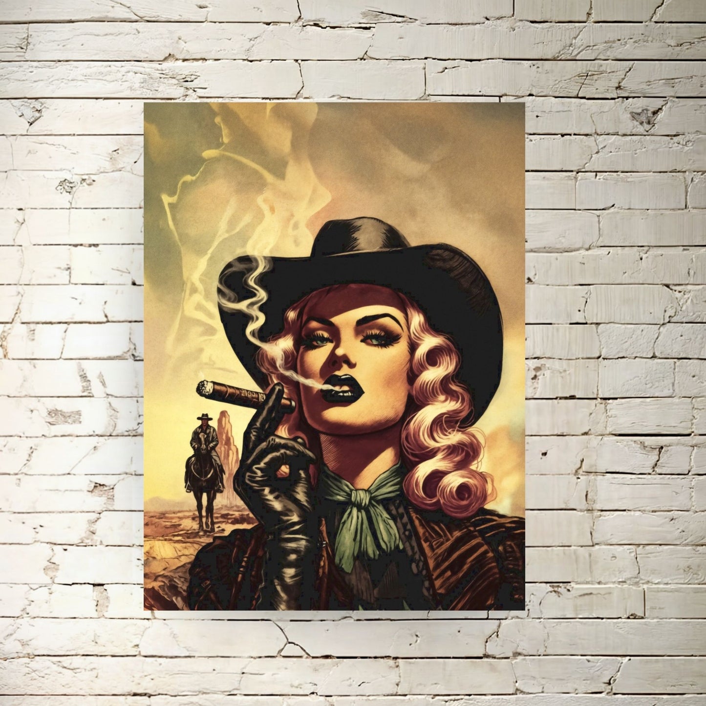 Poster - Smoking Cowgirl Western Retro Style Illustration