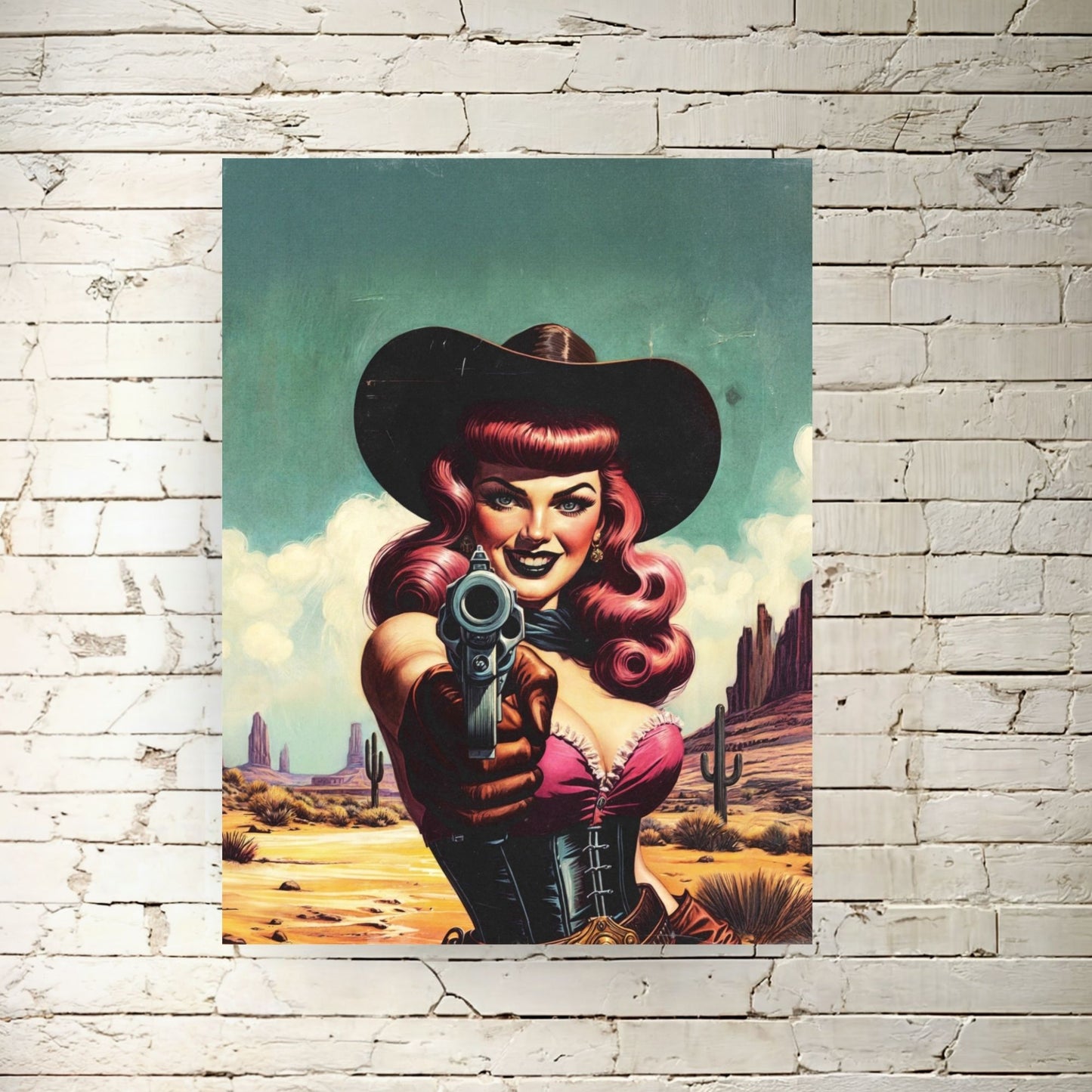 Poster - Cowgirl Gunslinger Retro Western Style Illustration
