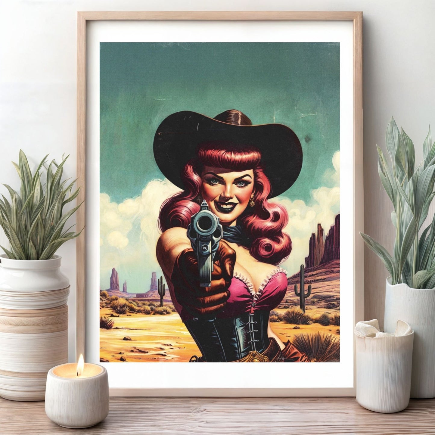 Poster - Cowgirl Gunslinger Retro Western Style Illustration