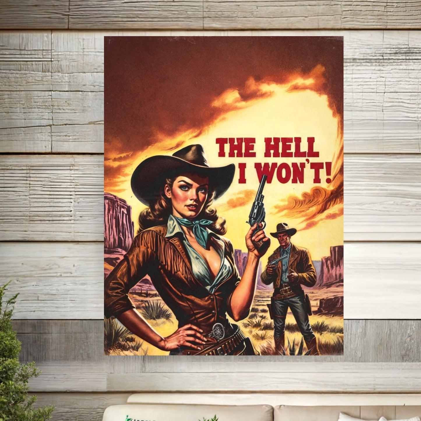 Poster - "The Hell I Won't" Retro Cowgirl Wild Western Portrait