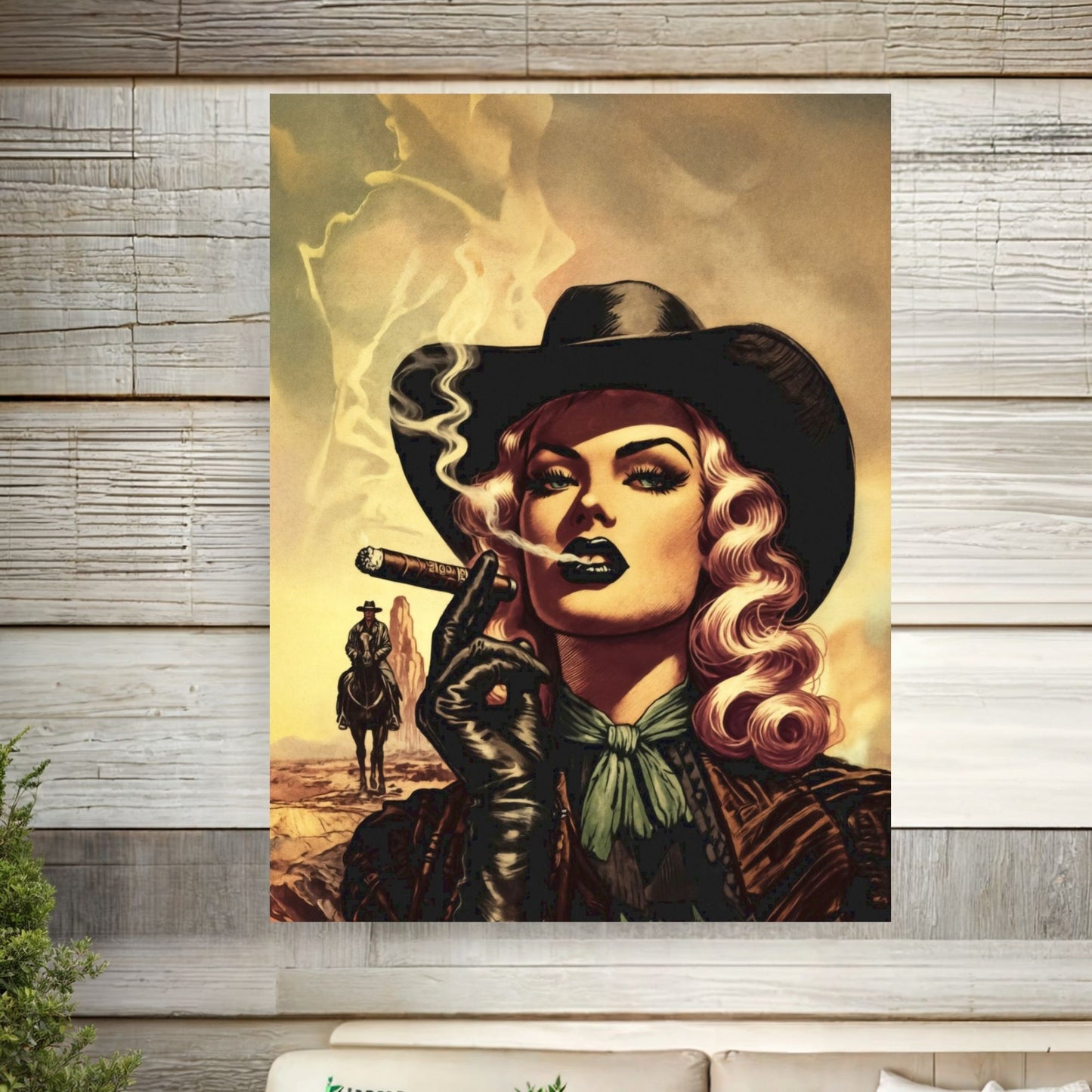Poster - Smoking Cowgirl Western Retro Style Illustration