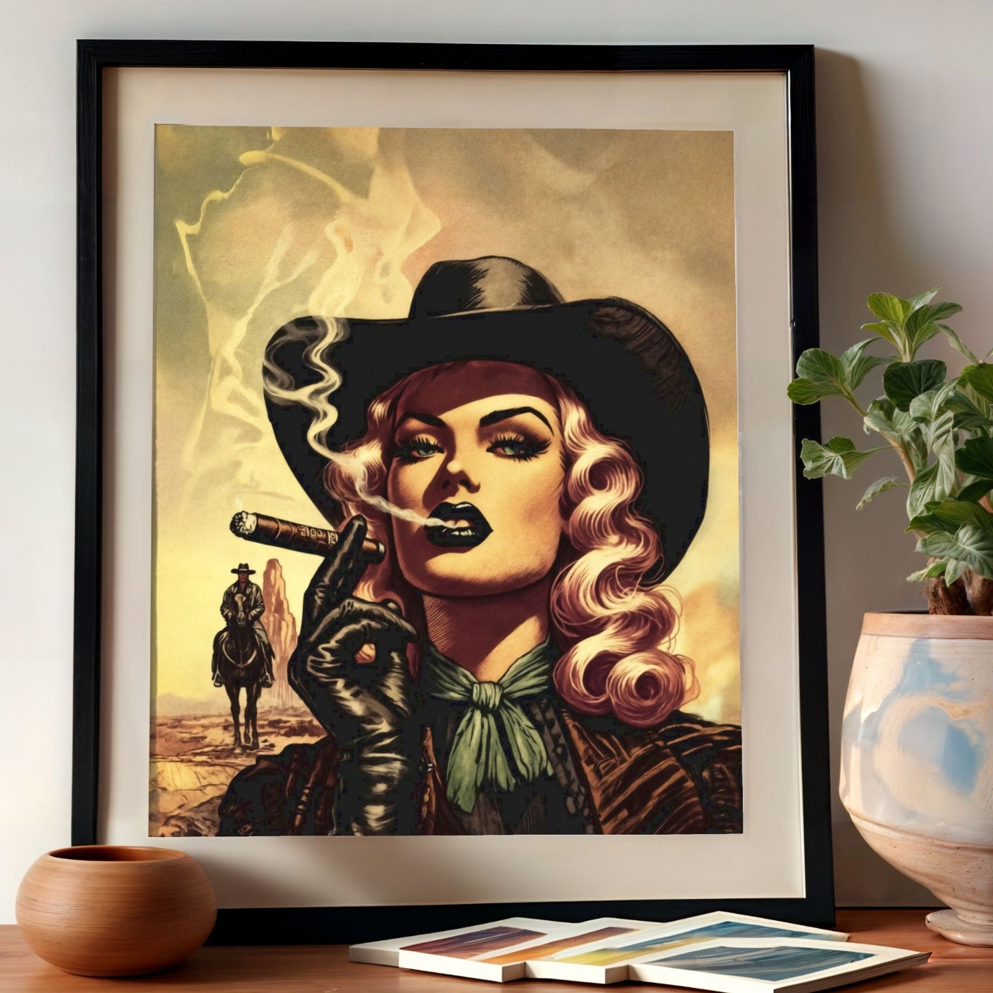 Poster - Smoking Cowgirl Western Retro Style Illustration