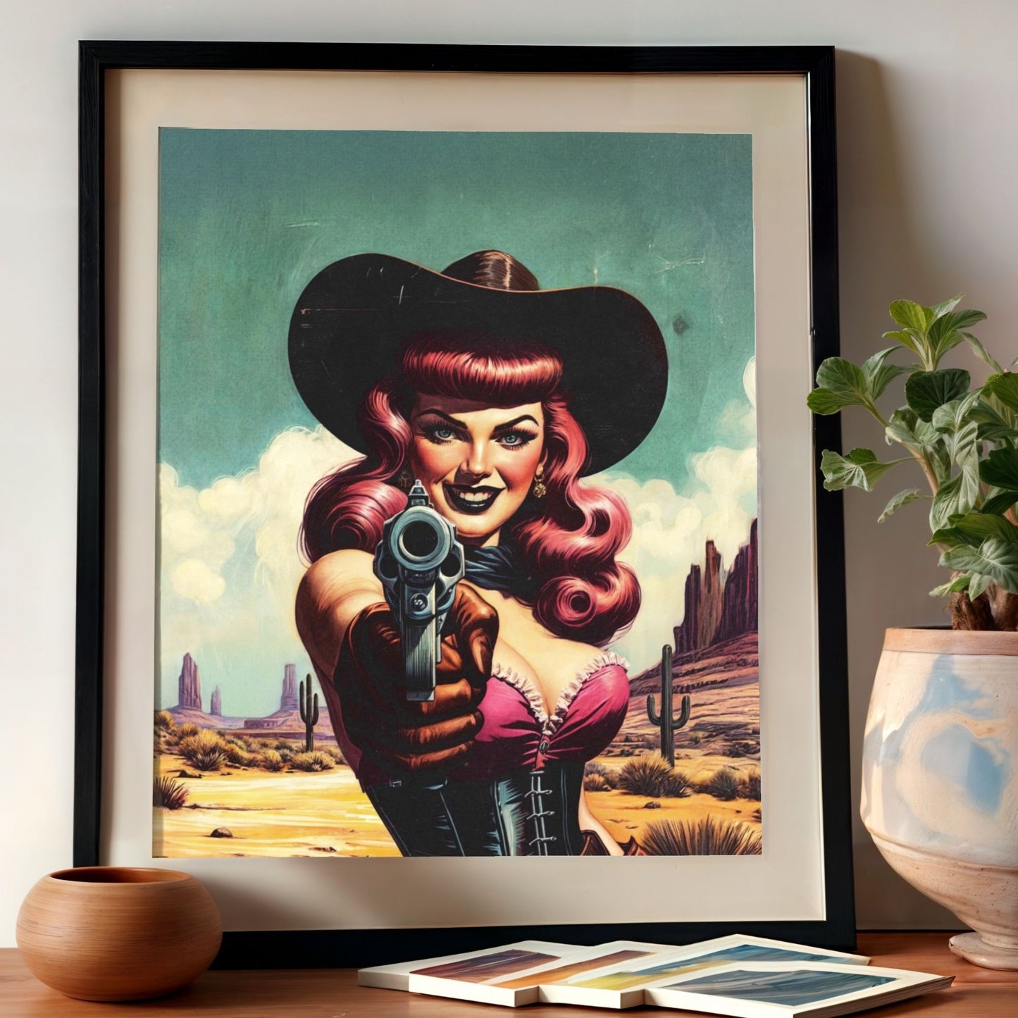 Poster - Cowgirl Gunslinger Retro Western Style Illustration
