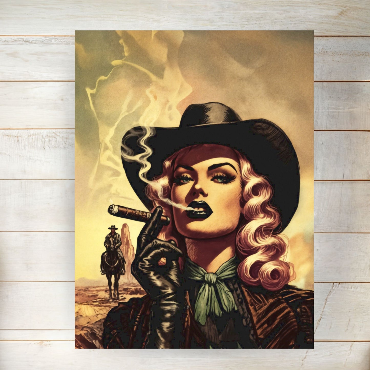 Poster - Smoking Cowgirl Western Retro Style Illustration