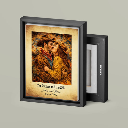 Personalized Western-Style Canvas Print — Custom Heading, Name & Date (Framed)