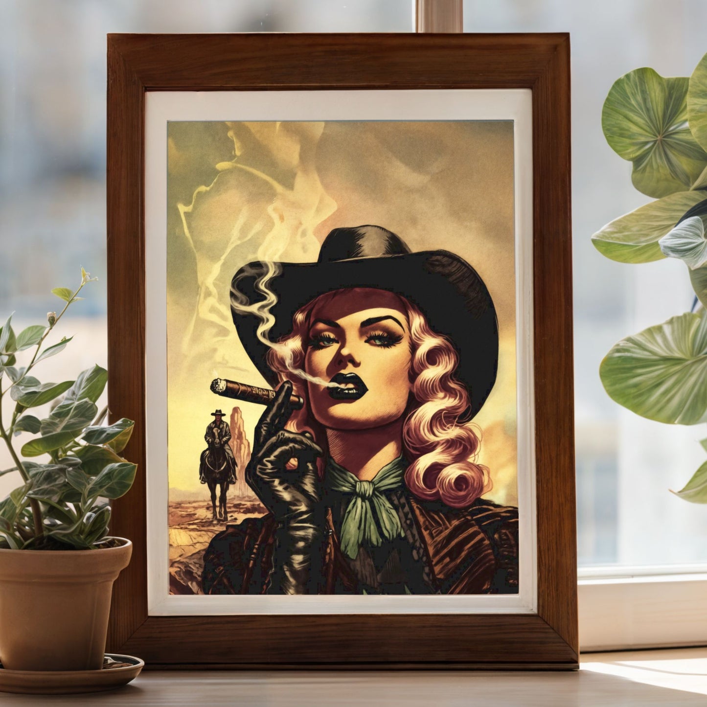 Poster - Smoking Cowgirl Western Retro Style Illustration