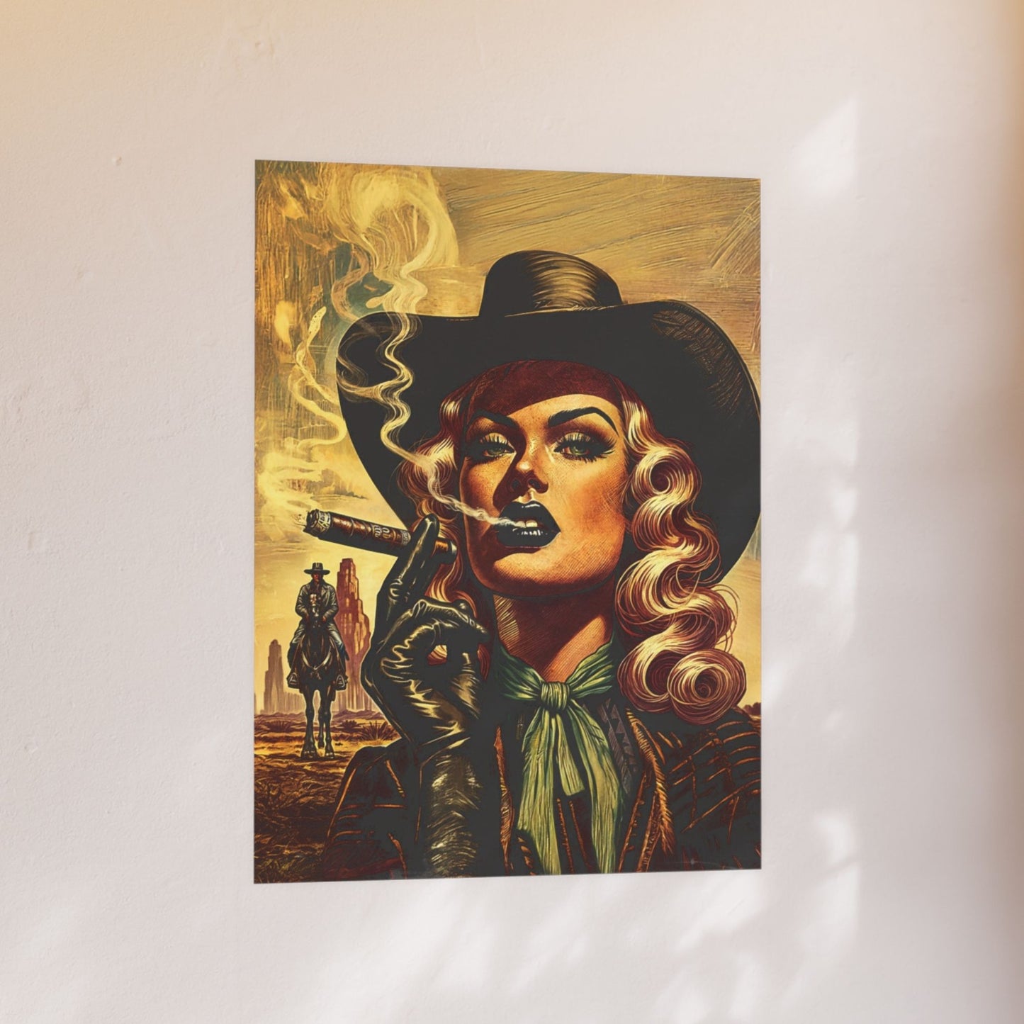 Poster - Smoking Cowgirl Western Retro Style Illustration