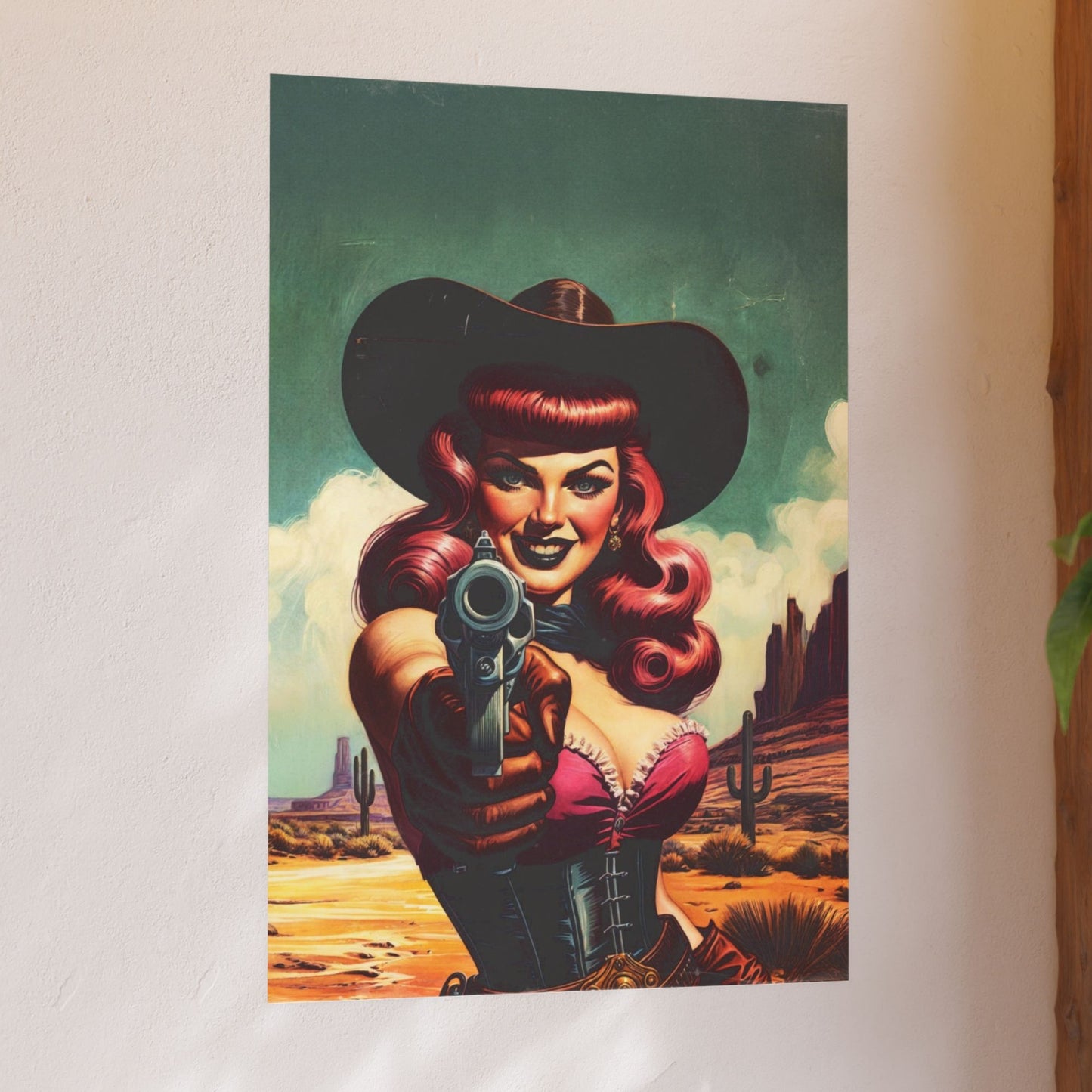 Poster - Cowgirl Gunslinger Retro Western Style Illustration