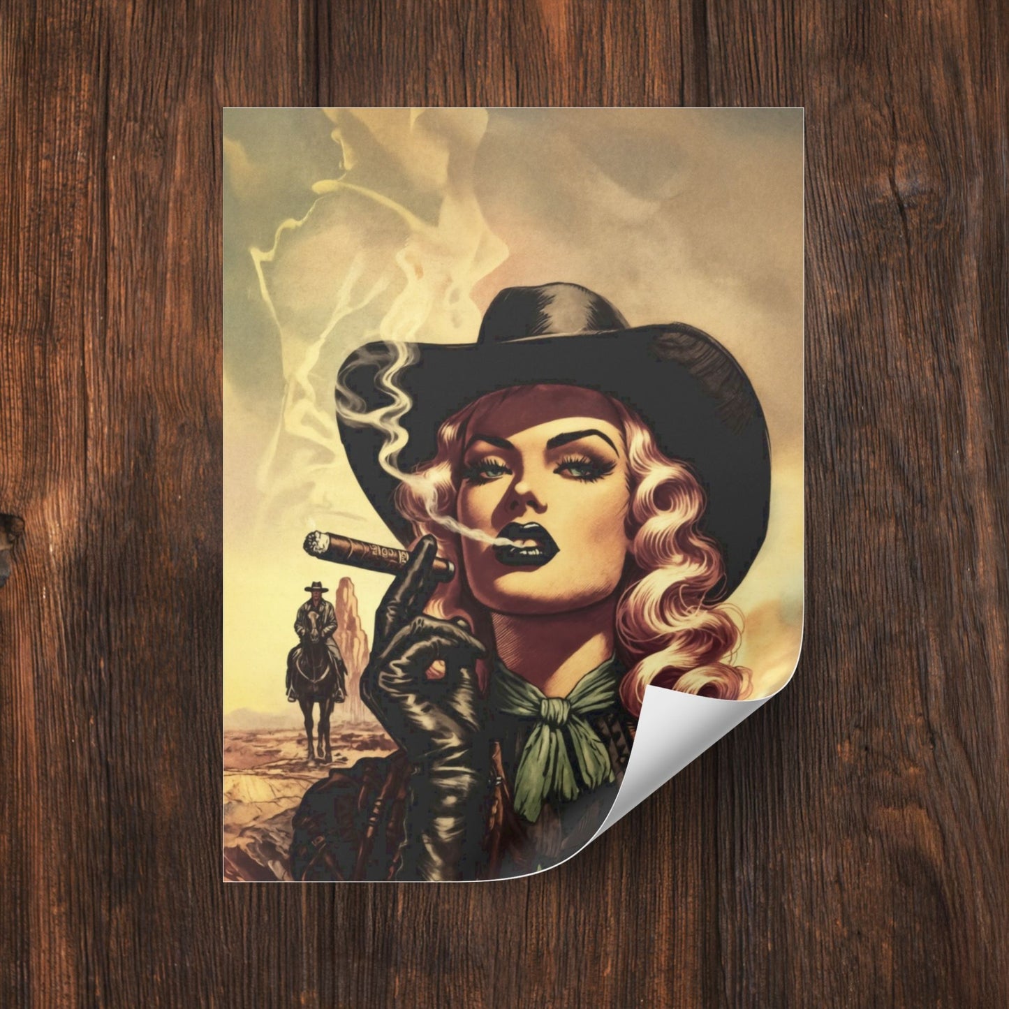 Poster - Smoking Cowgirl Western Retro Style Illustration